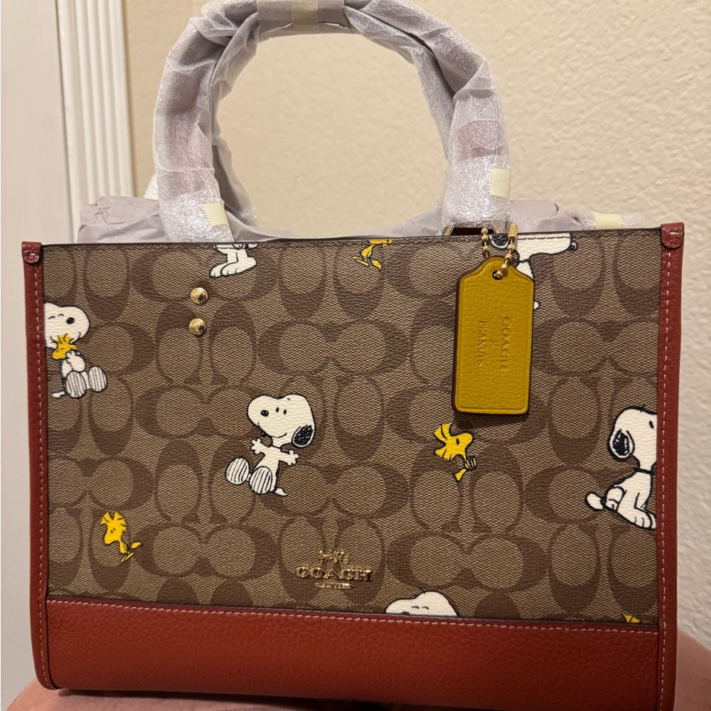 Coach Brown and Red Snoopy Tote